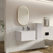 Set mobile bagno sospeso con lavabo, colonna laterale e specchio LED