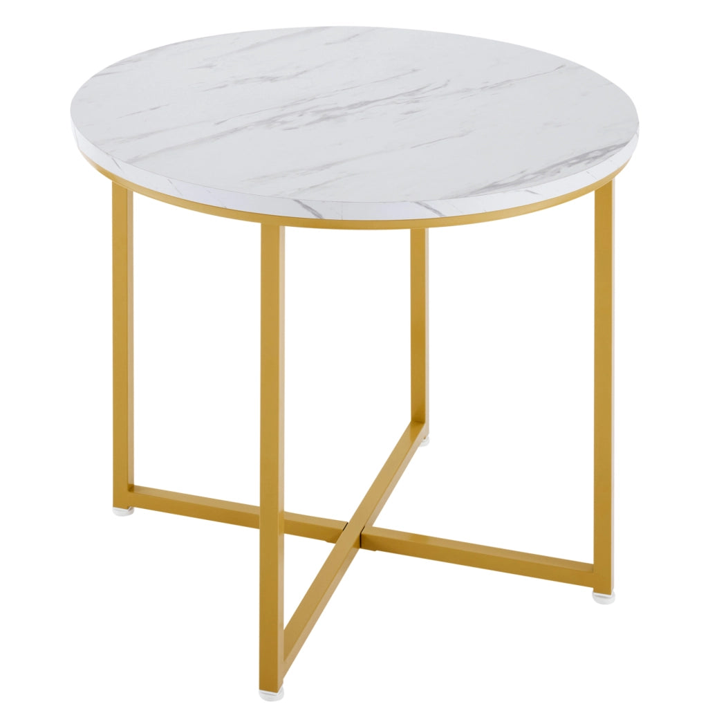 TAVOLO da pranzo rotondo 80 cm MDF bianco e oro Set da 5 pezzi