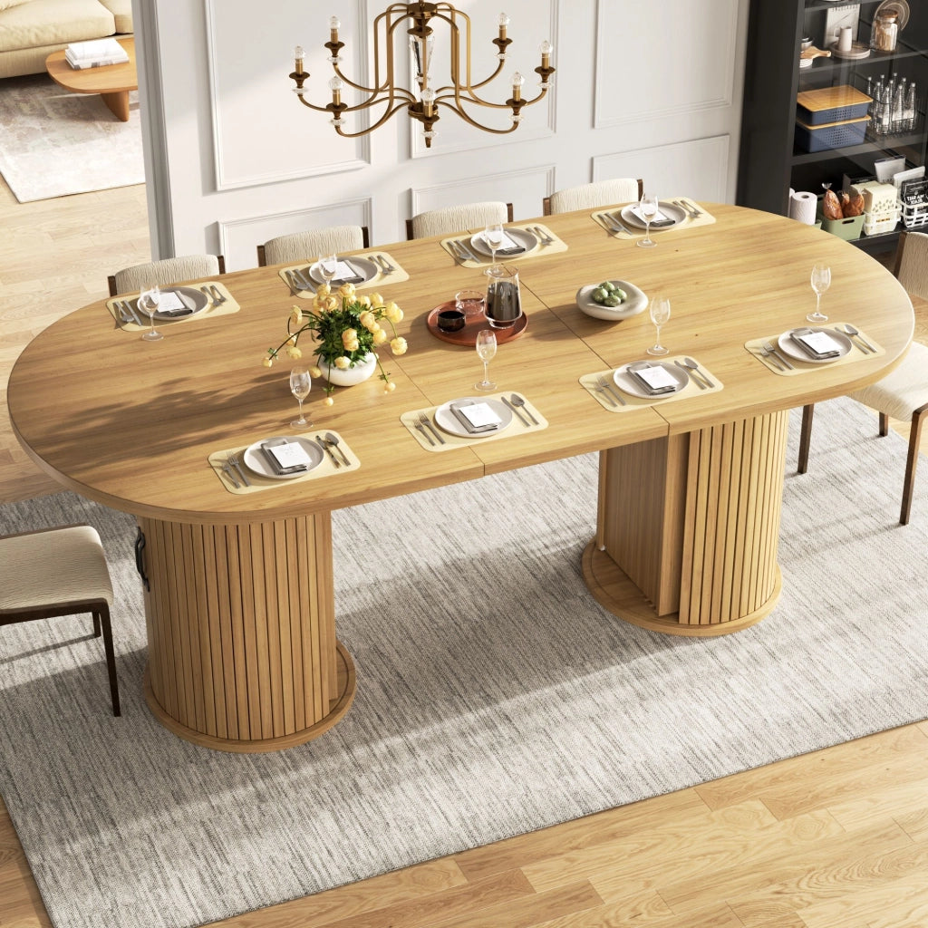 Tavolo da pranzo allungabile, con vano portaoggetti, maniglie in metallo, 149-189 x 80 x 75 cm, color legno naturale
