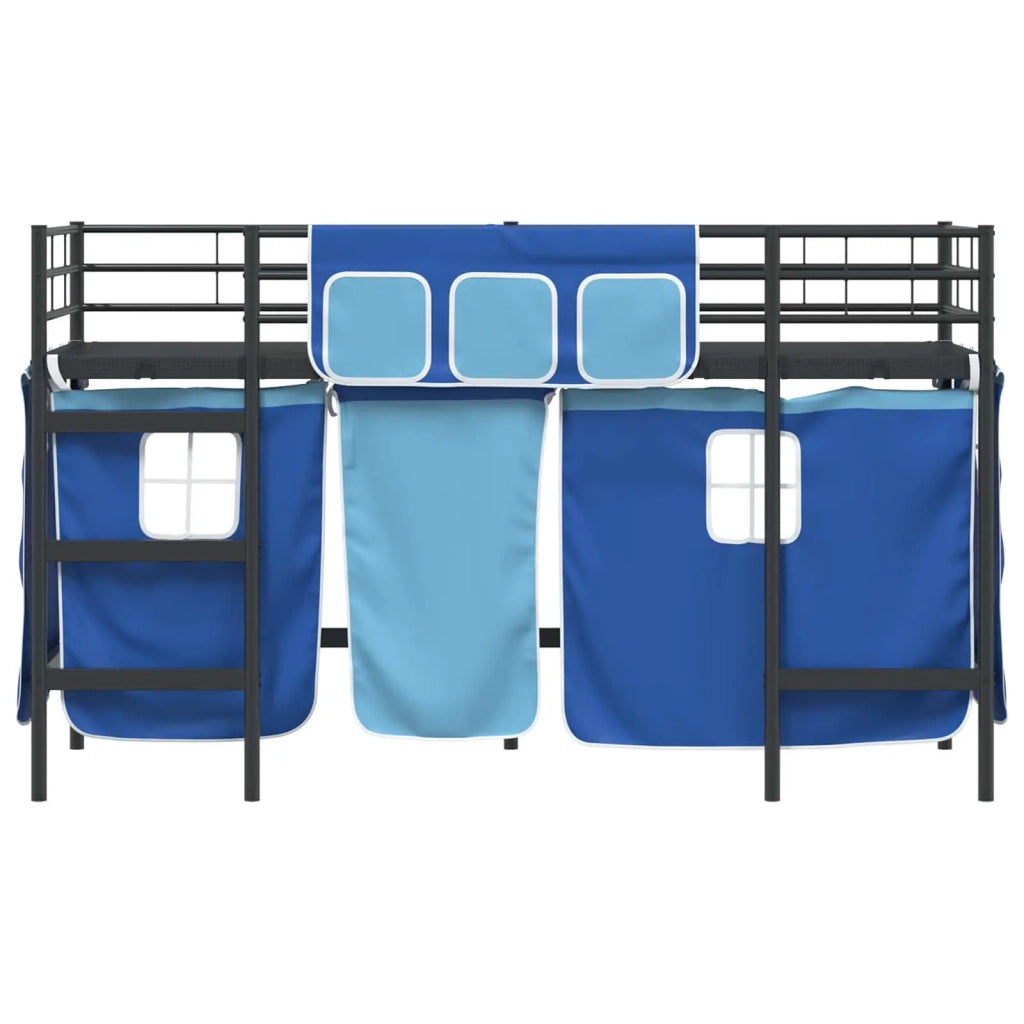 Struttura del Letto Loft per Bambini con Tendine Nero e Blu