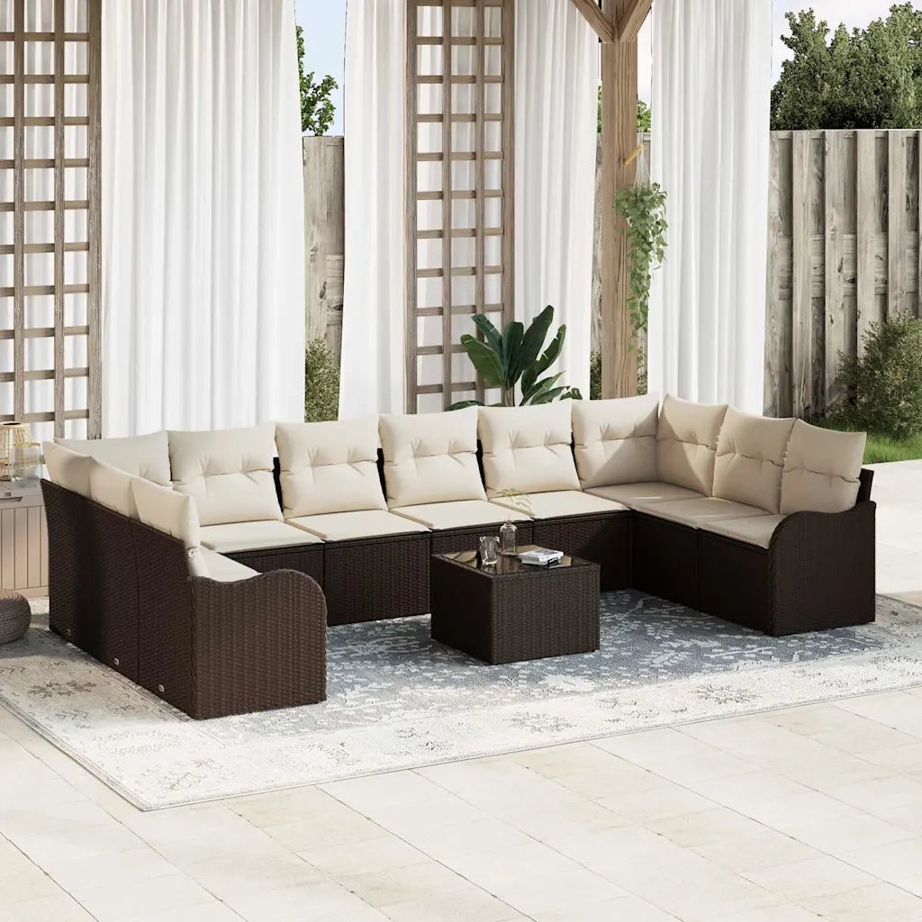 Set Divano da Giardino 11 pcs Marrone e bianco polyrattan