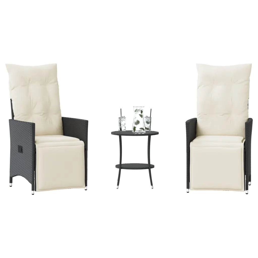 Set da Bistr¨° 3 pz | Set Salotto da Giardino con Cuscini Nero in Polyrattan