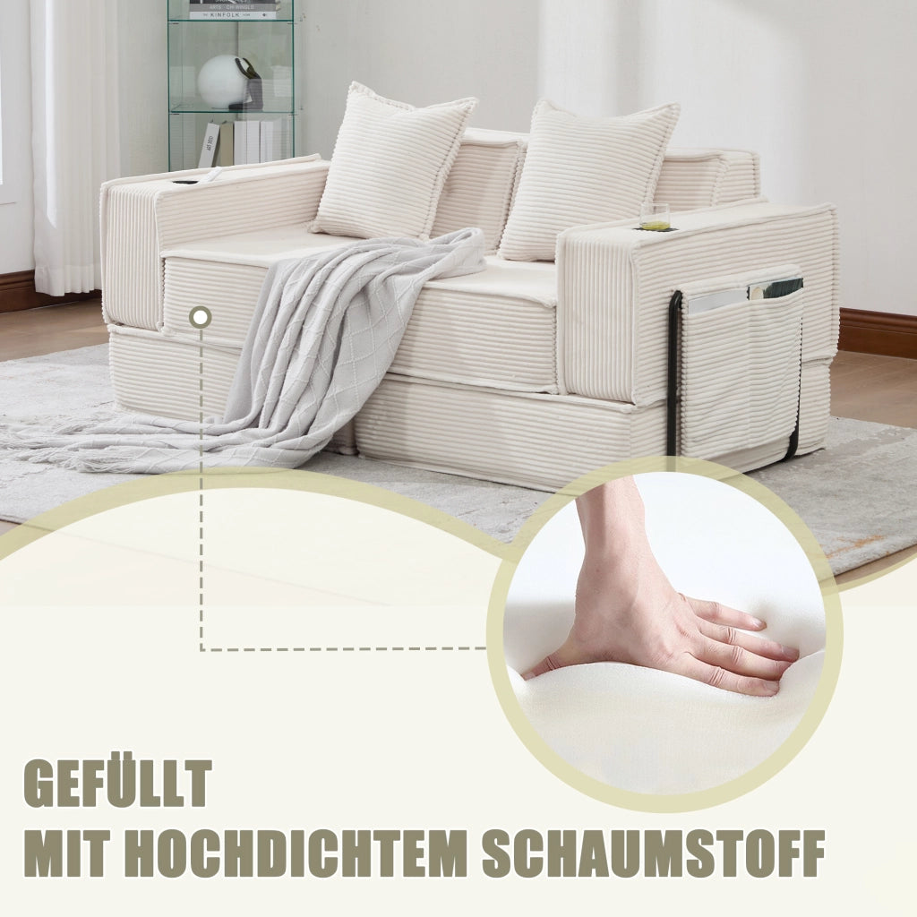 Divano Letto 2 Posti con Poggiapiedi e Cuscini ¨C MINIMAL ¨C Tessuto