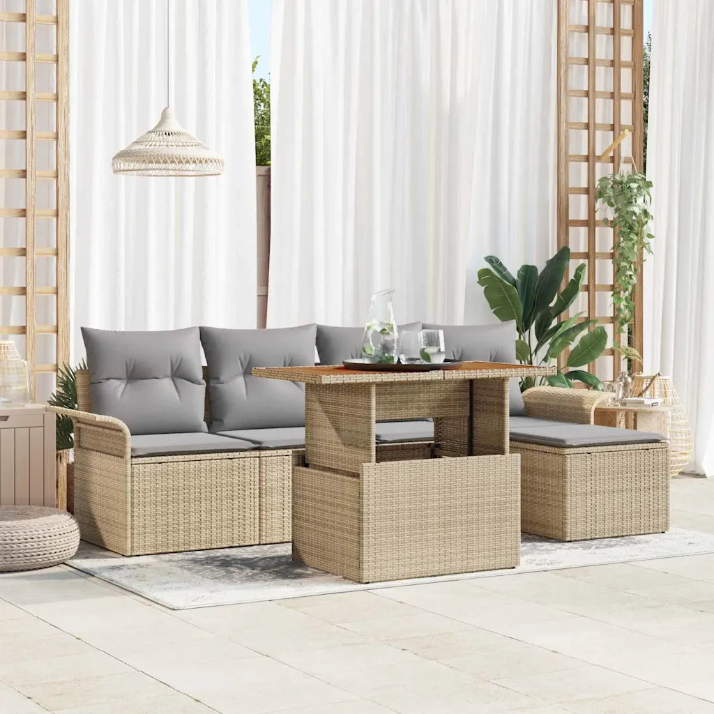 Set Divano da Giardino 6 pcs Beige Poly Rattan