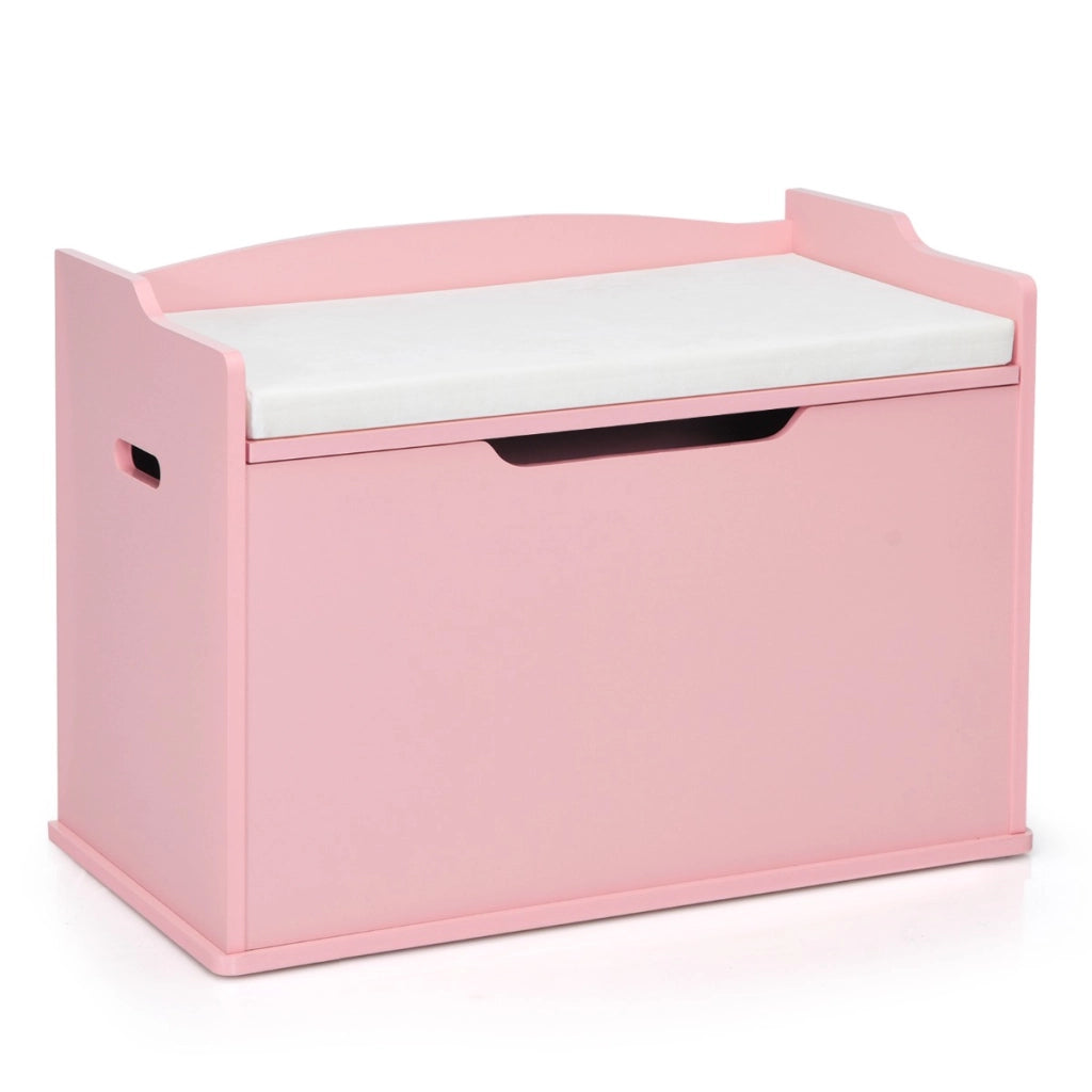 Cassa per giocattoli con 2 cerniere di sicurezza, Cassa con coperchio sollevabile Rosa-Tavoli e sedie