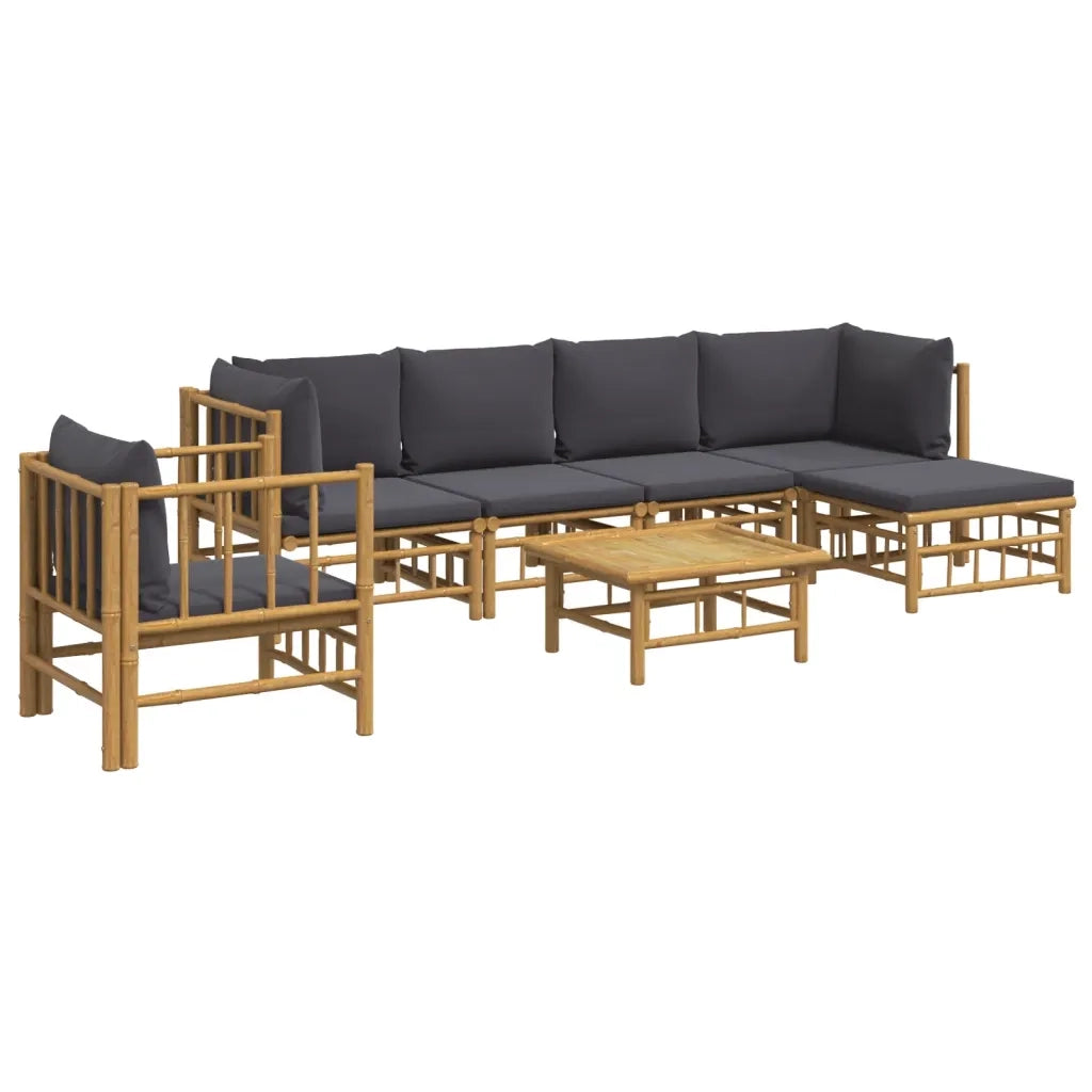 Set Salotto da Giardino 7pz con Cuscini Grigio Scuro Bambù 3155213