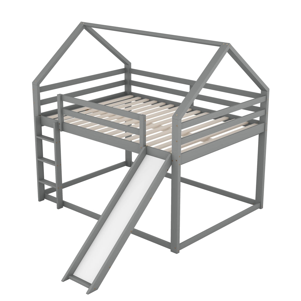 Letto a Castello 140 x 200 cm e 140 x 200 cm; Scala e Scivolo - in Legno - Grigio