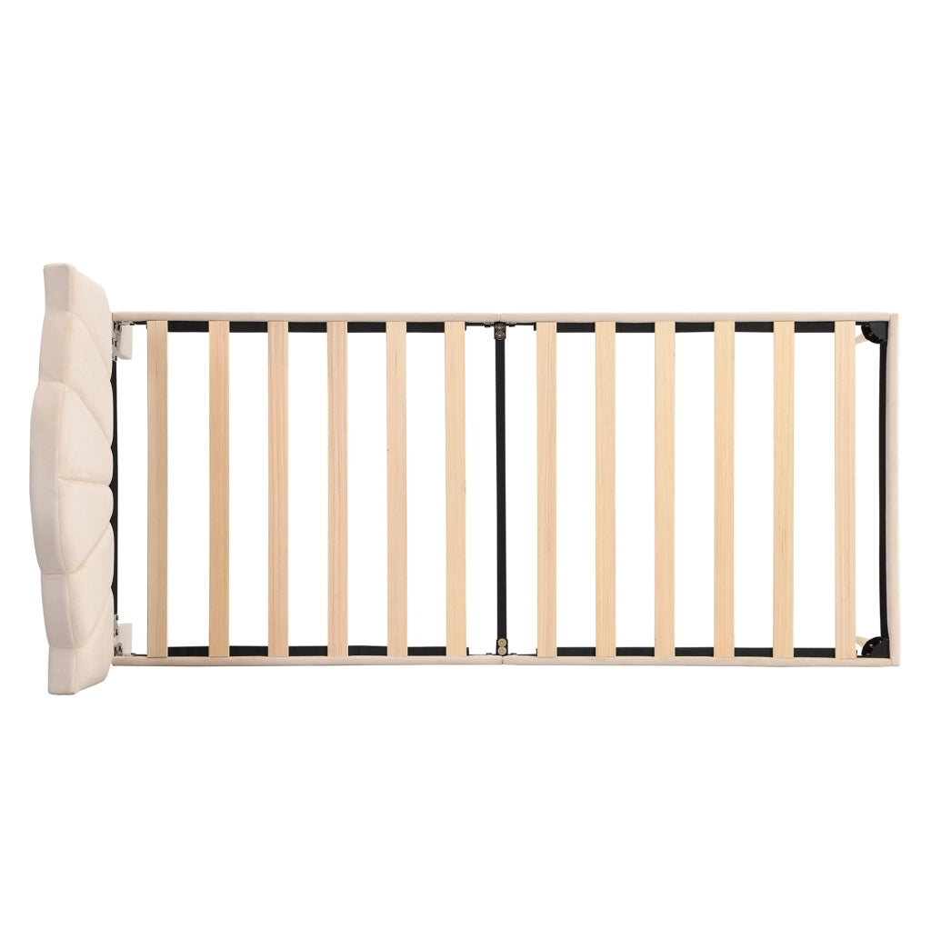 Letto imbottito in velluto beige 90 x 200 cm con testiera regolabile