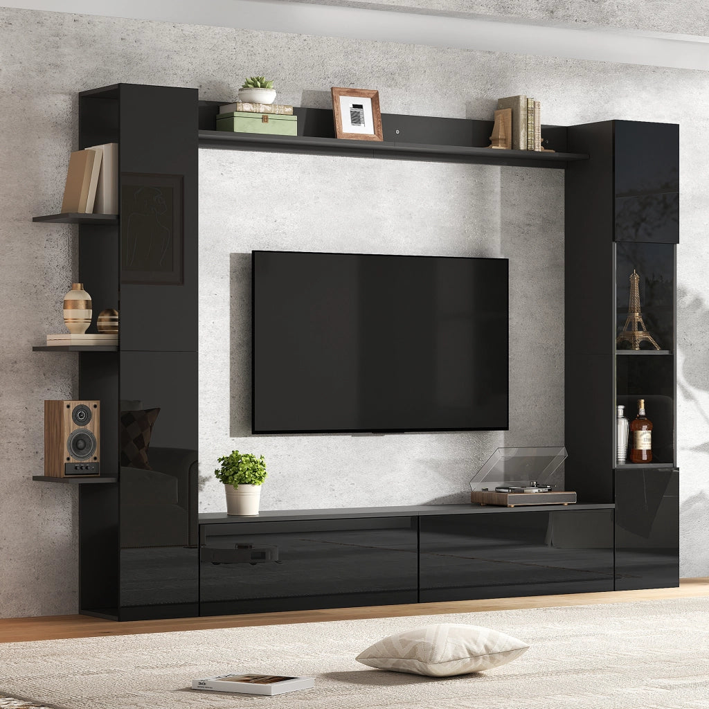 Mobile Parete Soggiorno con Vetrina e TV ¨C MINIMAL ¨C Nero