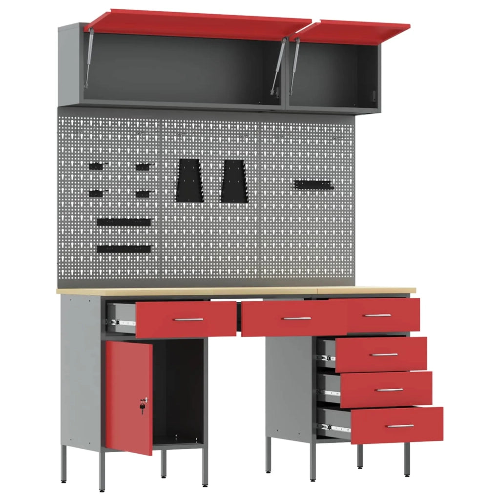Set di mobili da lavoro con cassetto con blocco 8 pcs Rosso 3321469