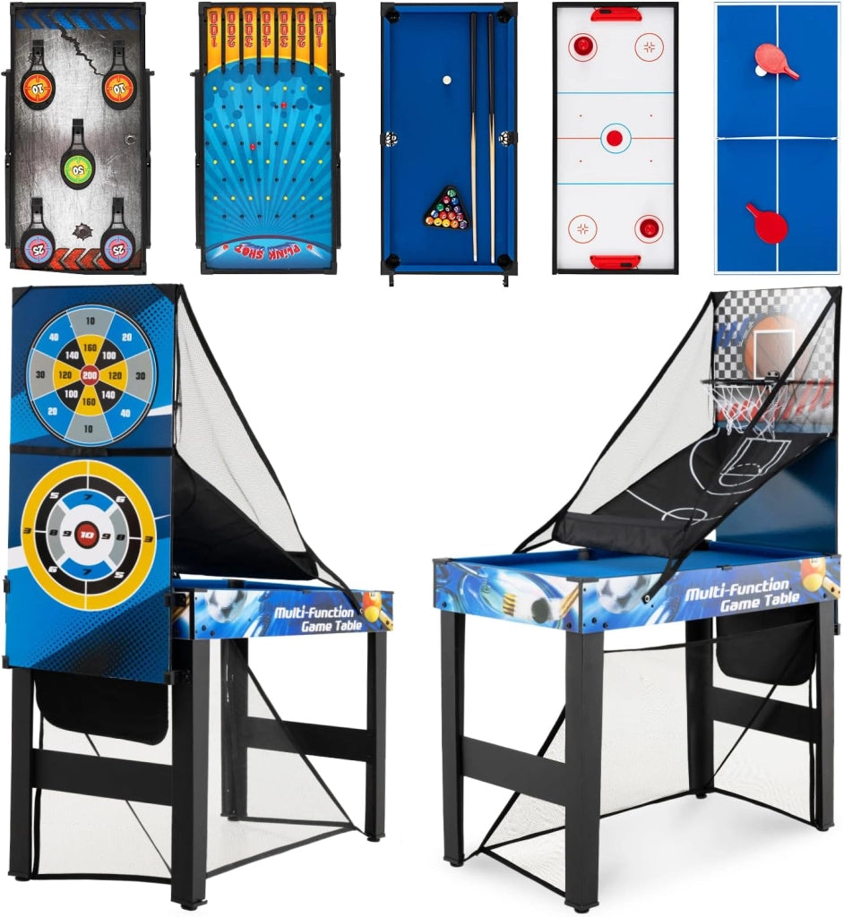 10 in 1 Tavolo Multigioco con Biliardo, Hockey, Ping Pong, Basket
Set Tavolo da Gioco Multifunzione con Calcio, Tiro, Flipper, Freccette, Tiro con l'Arco e Borsa, Impilabile, 106 x 51 x 148 c
