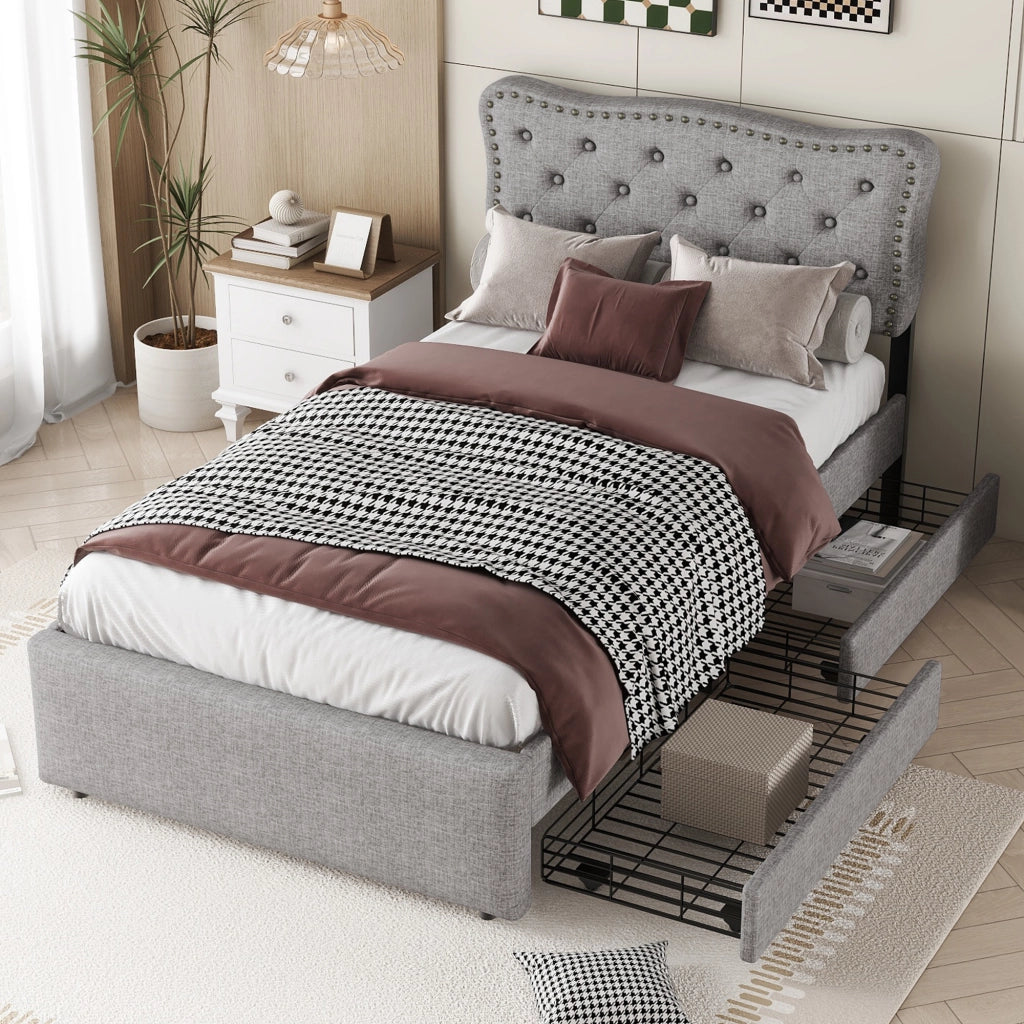 Letto Imbottito con Cassetti ¨C MINIMAL ¨C Grigio 90x200