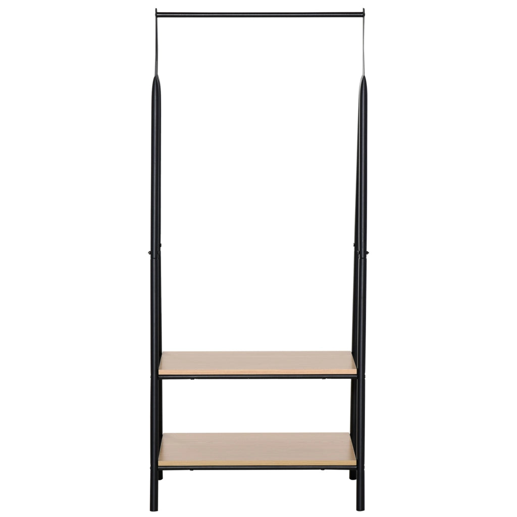 Appendiabiti salvaspazio per casa, triangolare contemporaneo, 2 ripiani MDF legno chiaro acciaio nero, 64L x 43l x 149H cm, robusto