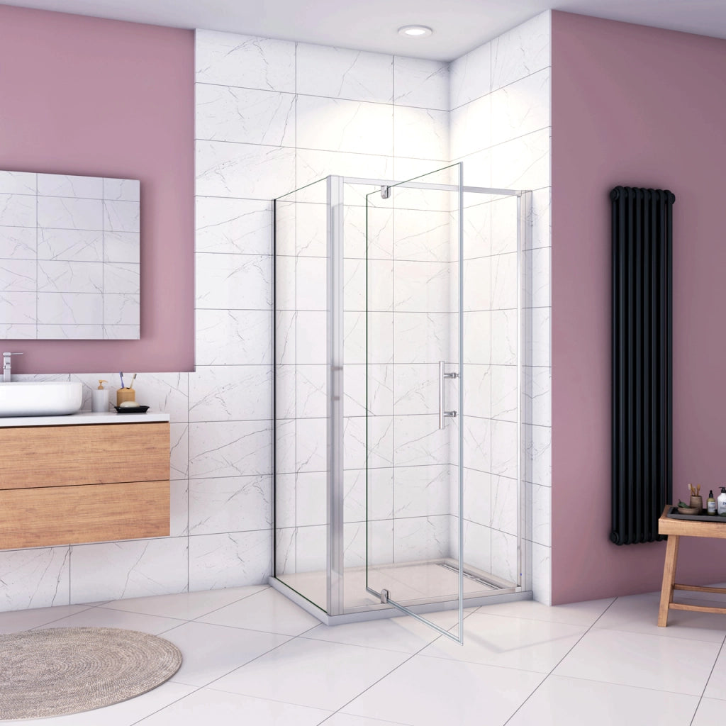 185cm Box Doccia Angolare Porta Girevole Battente con Parete Fissa 70x76cm in Vetro Temperato Trasparente 5 mm Profilo Cromo Lucido