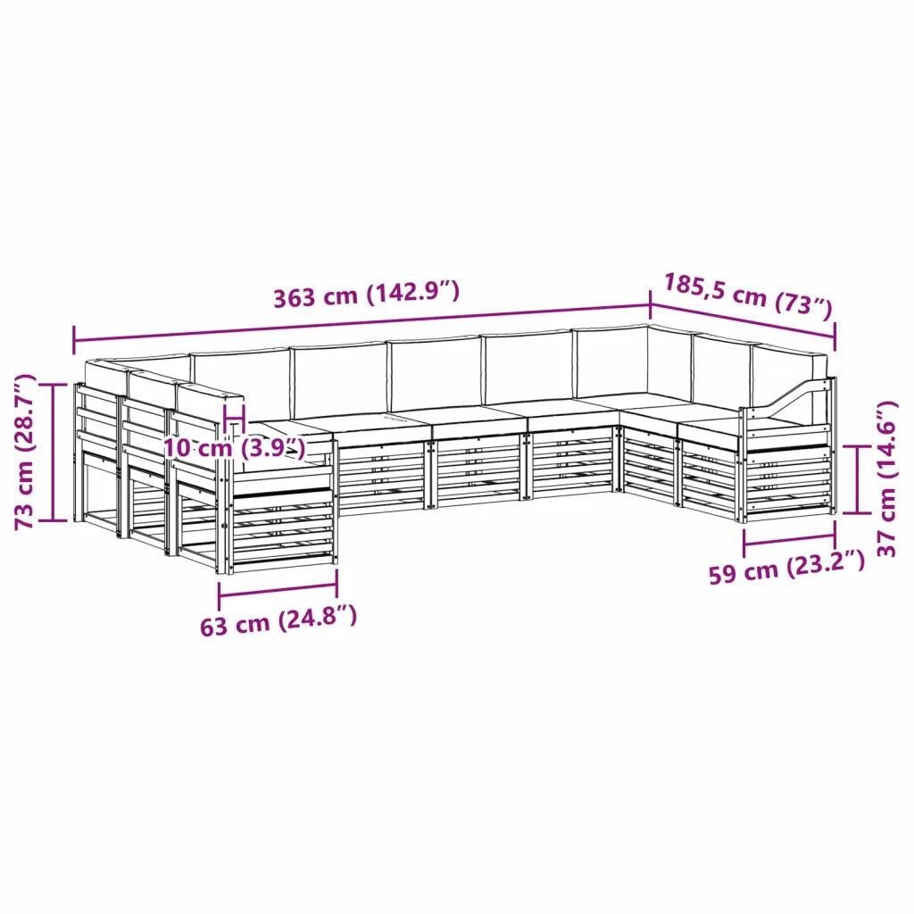Set divano sezionale 10 pcs Bianco e Beige 363 x 185,5 x 73 cm 3392603
