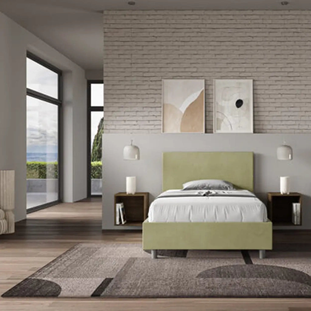 Letto una piazza e mezza contenitore imbottito 120x200 microfibra tè verde Adele