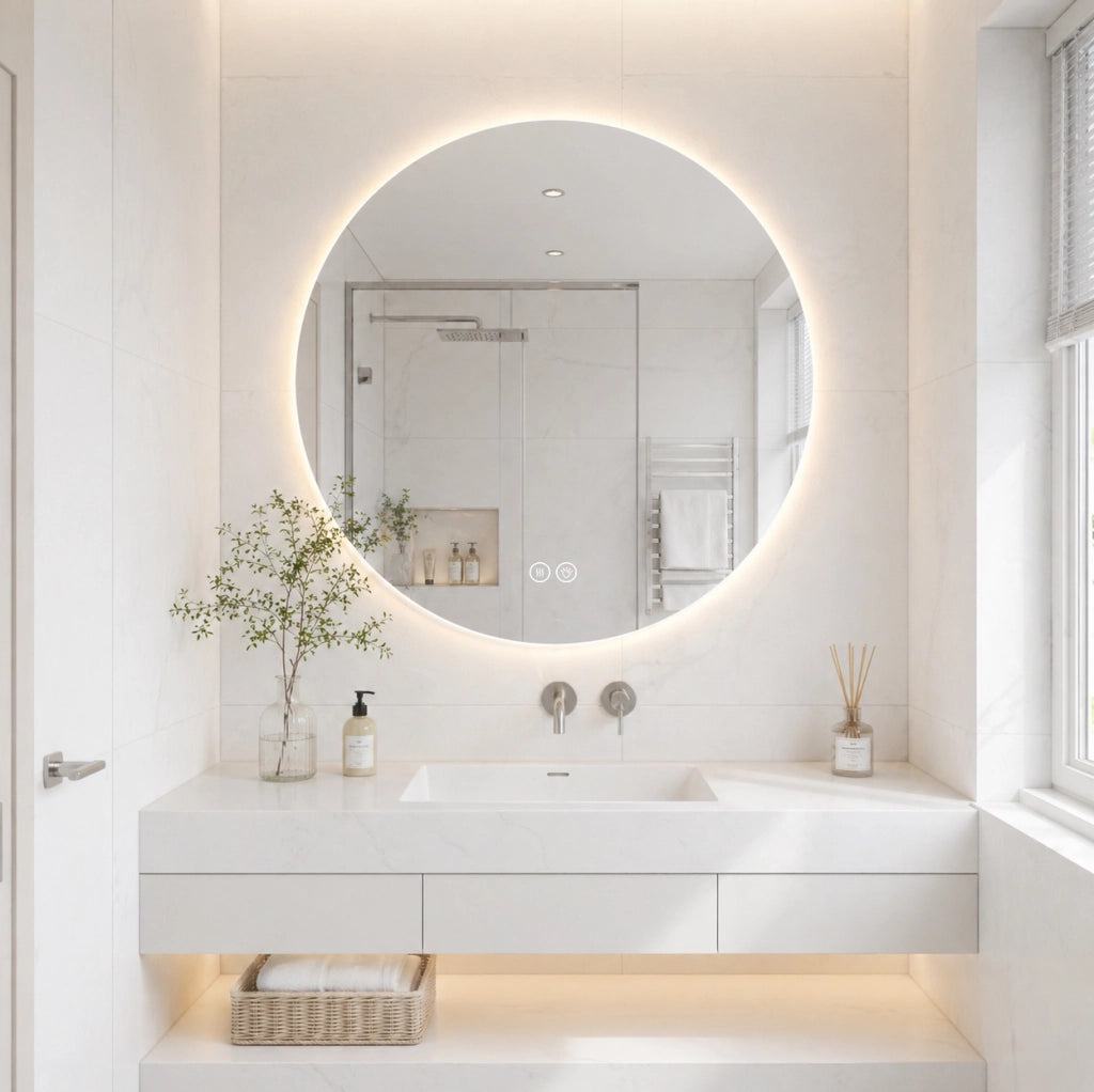 Specchio bagno rotondo ULEVR 80 cm con LED frontale e retroilluminazione, antiappannamento, luce dimmerabile