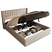 Letto Contenitore Matrimoniale 160x200 cm; con Testiera Imbottita e Sollevamento Idraulico