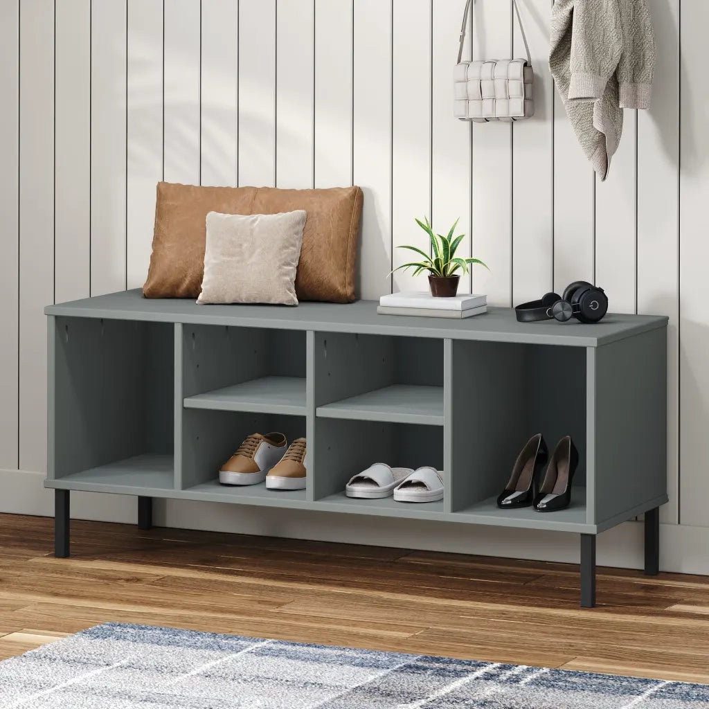 Scarpiera Gambe Metallo-Scaffale per scarpe-Armadietto contenitore Grigio 106x35x45cm Legno Massello OSLO