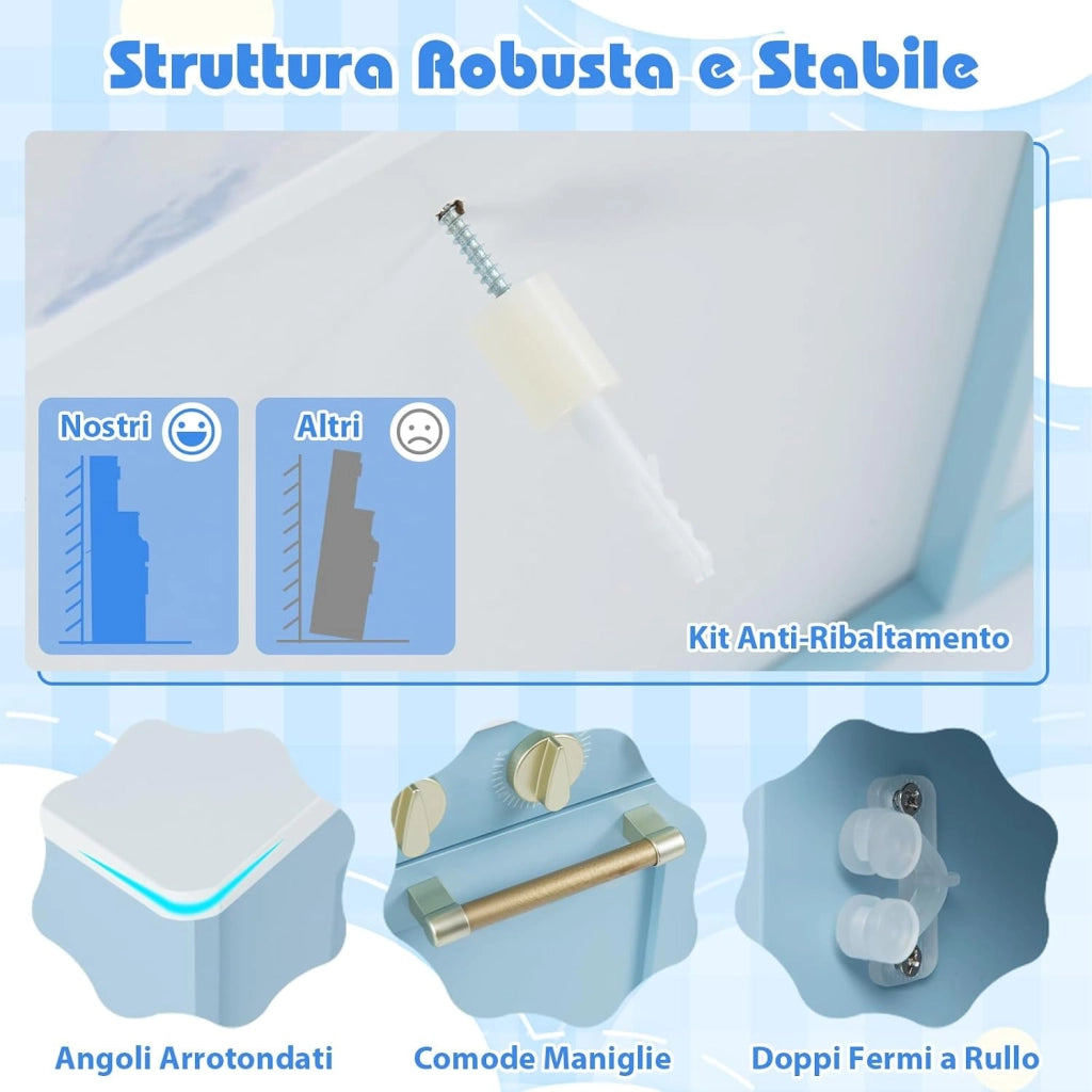 Cucina Giocattolo per Bambini, Cucina Legno per Bambini con Macchina per Ghiaccio, Caffettiera e Accessori, Gioco di Finzione per Piccoli Cuochi 3-6 Anni, 84 x 30 x 90 cm