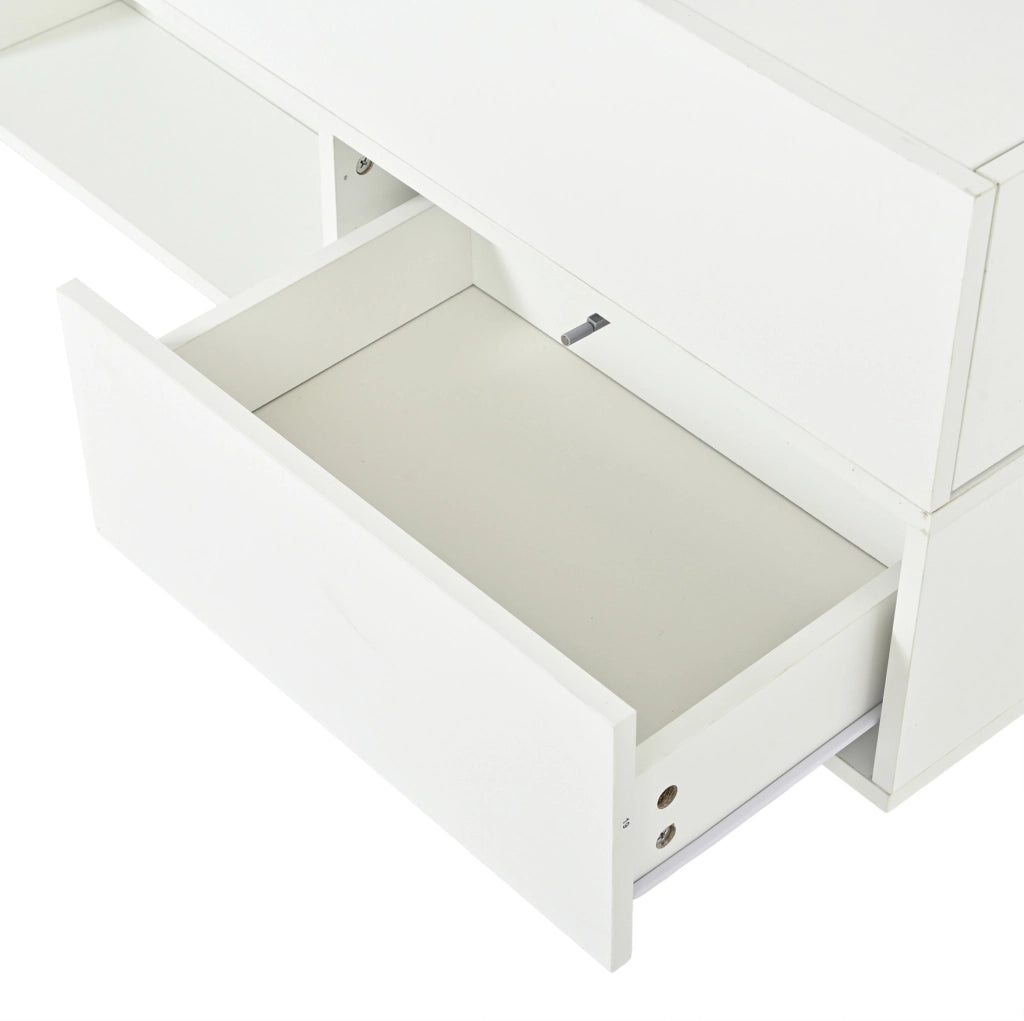 TAVOLINO Alzabile 100x50x52 cm Bianco con Ruote e 4 Cassetti