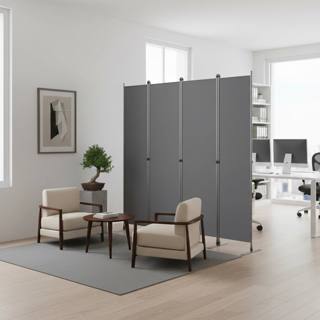 Desviae Divisorio per ambienti pieghevole in poliestere grigio scuro 2040 × 1800 mm con struttura in metallo per interni