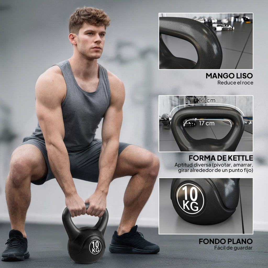 Kettlebell da 10 kg per Allenamento ¨C zephmum ¨C Nero 25x19x28 cm