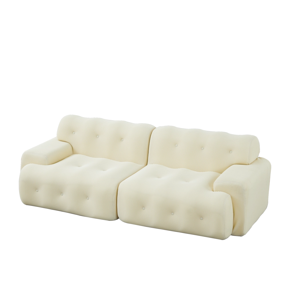 Divano Cloud a due posti beige con braccioli larghi e design moderno, 224x104x66 cm