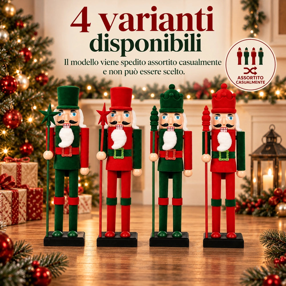 Schiaccianoci 80cm in Legno e Rivestimento in Velluto 4 Colori Assortiti Casuali