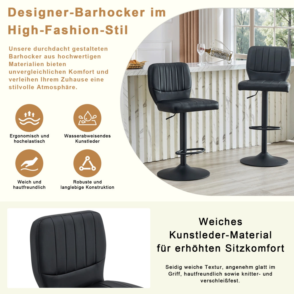 SGABELLO BAR Girevole 62-83 cm PU Nero con Schienale e Poggiapiedi
