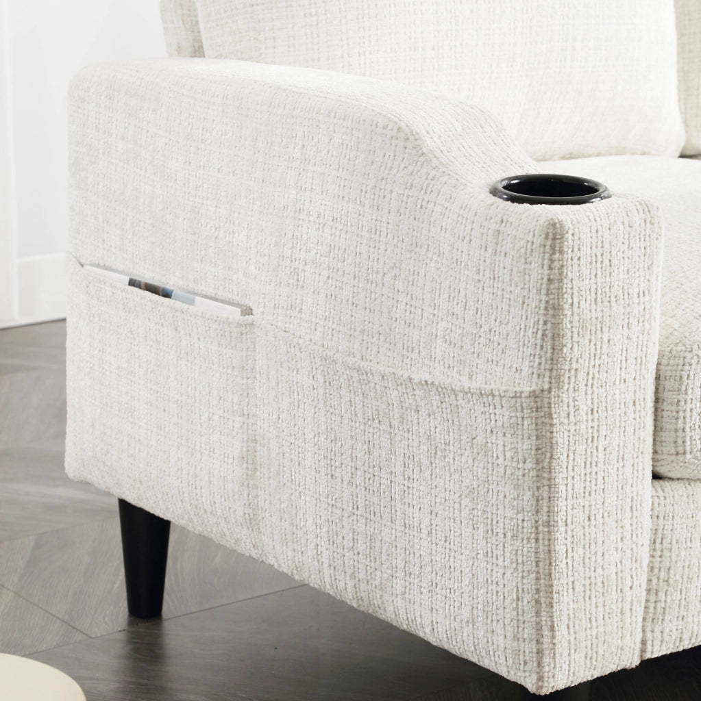 Sofa 4 posti con pouf contenitore in chenille beige; 196;5 x 75 x 77 cm