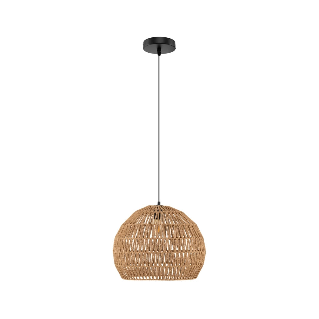 Lampada a sospensione intrecciata in carta per cucina camera da letto, Lampadario boho con altezza regolabile Marrone