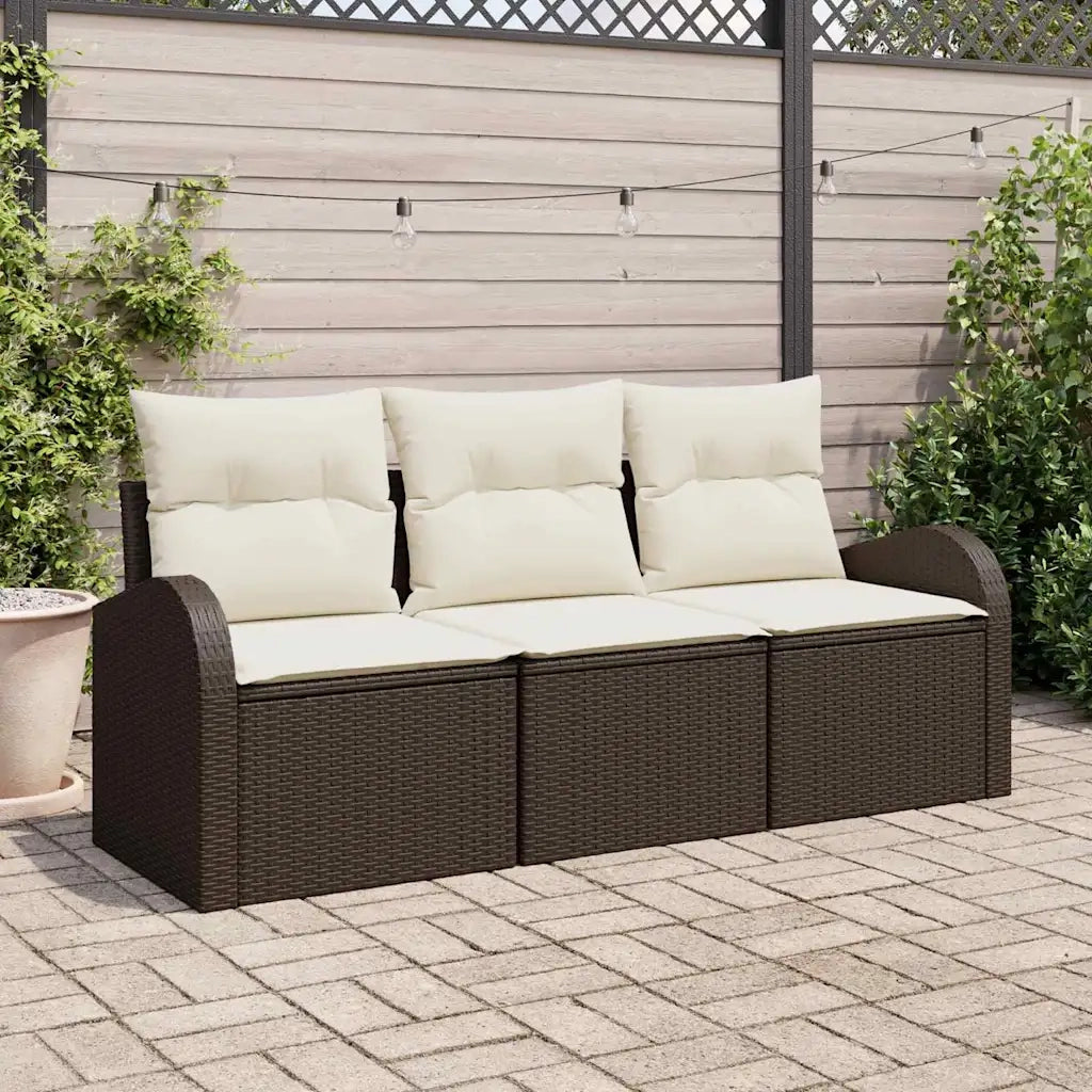 Set Divano da Giardino 3 pcs Marrone e bianco Poly Rattan