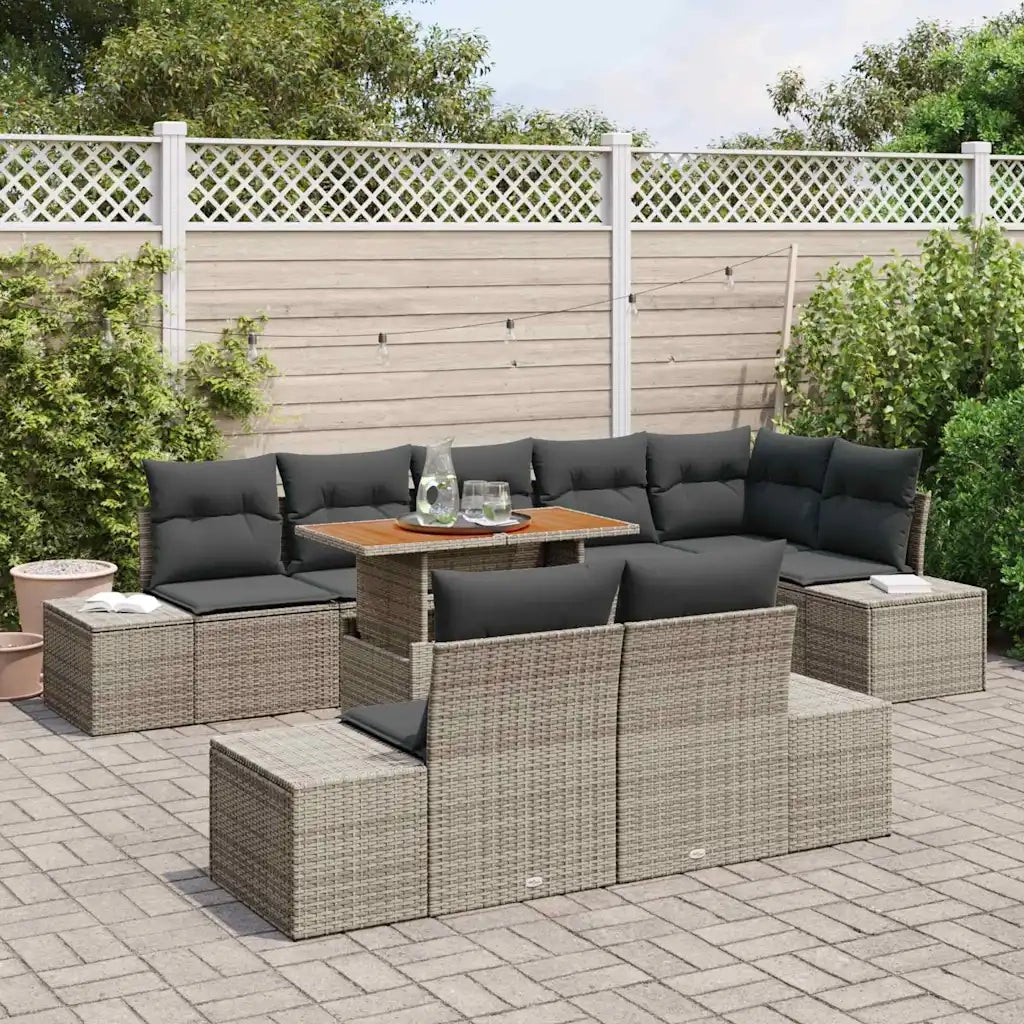 Set Divano da Giardino 9 pcs Grigio Poly Rattan