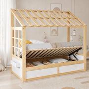 Letto per bambini 90x200 cm con tetto e vano contenitore