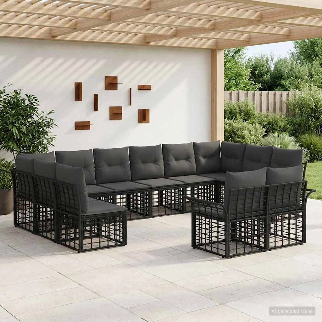 Set di divani da esterno 12 pz Nero e Grigio scuro Poliestere 3437785