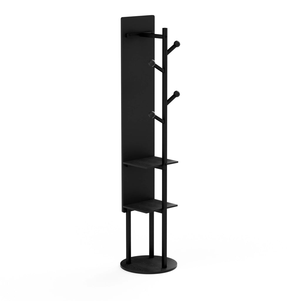 Appendiabiti con Specchio Girevole 360¡ã e Ripiani ¨C MINIMAL ¨C Nero, 174x40 cm