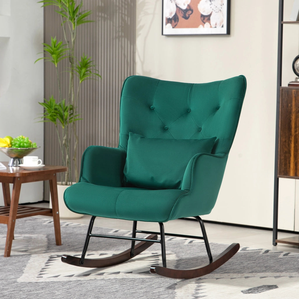 Poltrona a Dondolo in Velluto con Cuscino ¨C Minimal ¨C Verde