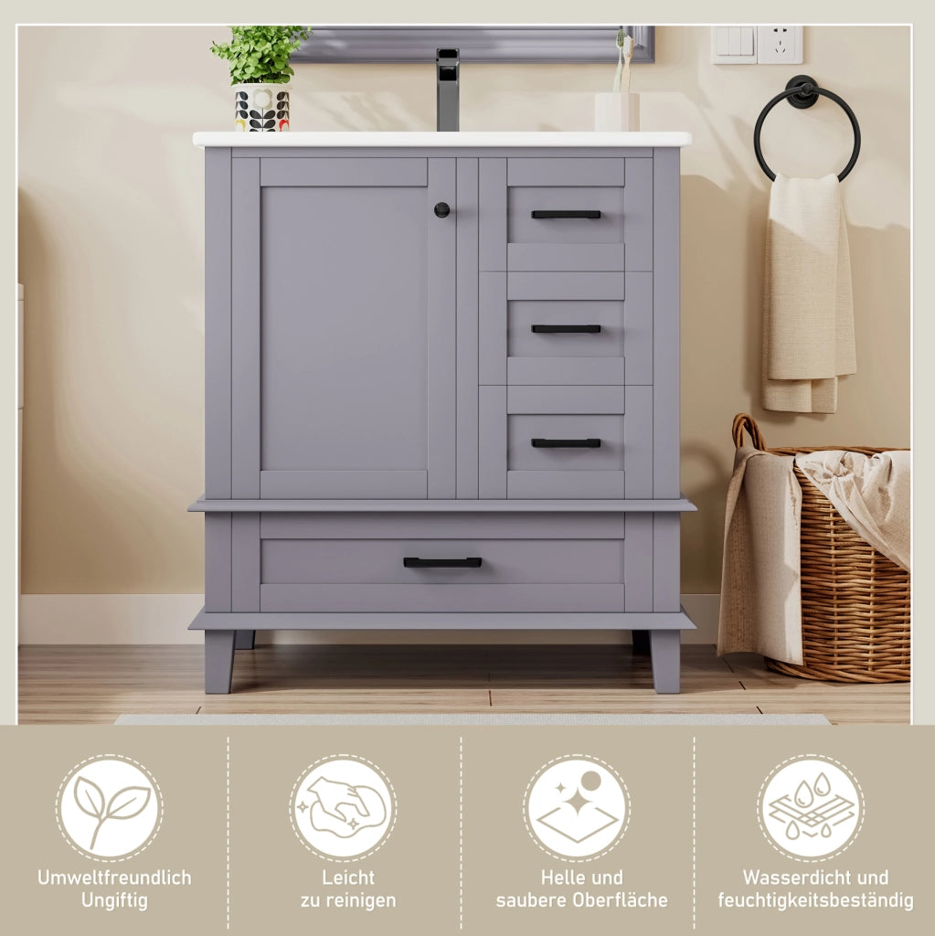 Mobile bagno freestanding con lavabo integrato, grigio, 76 x 46 x 83,5 cm