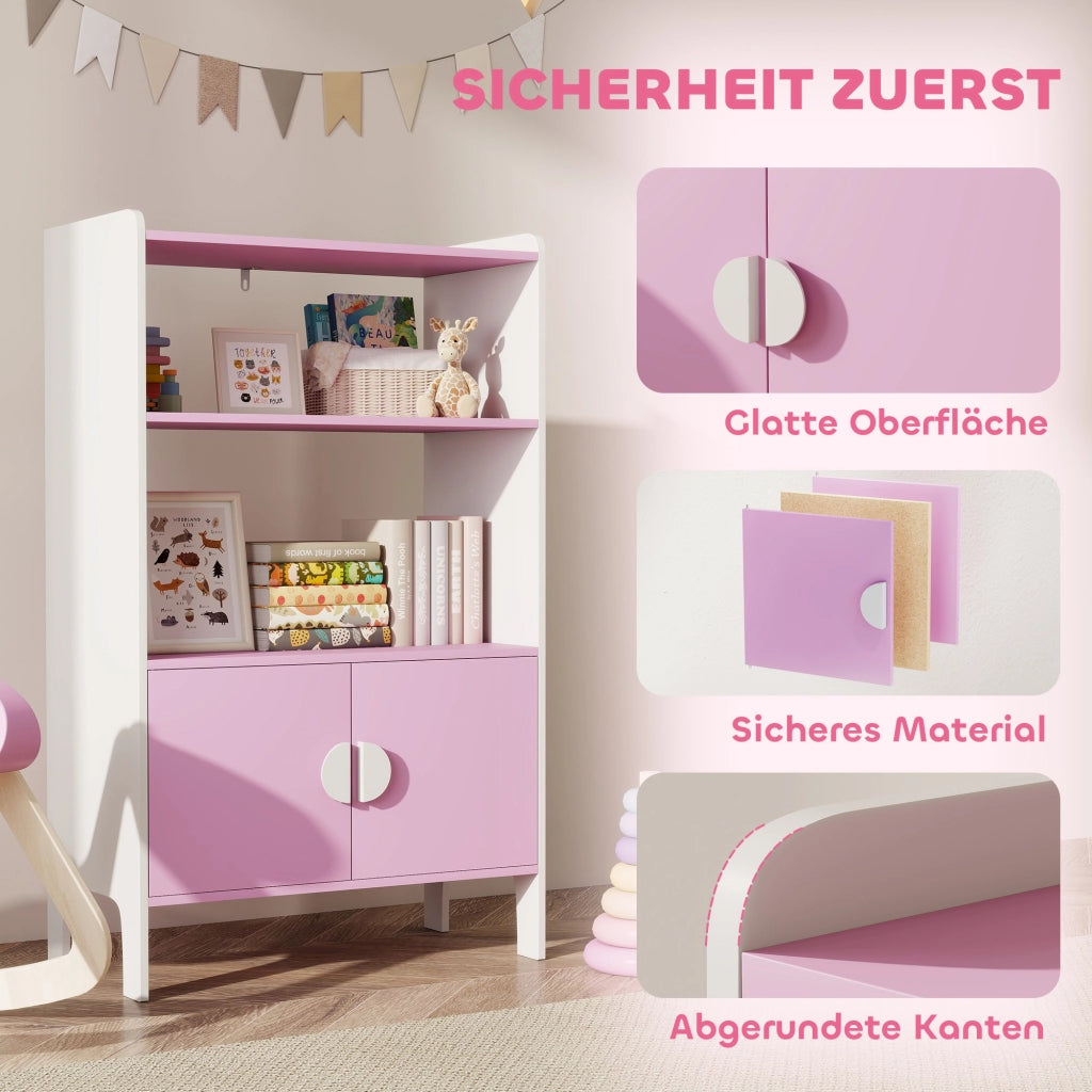 Libreria per bambini con 2 scaffali e 2 ante ¨C zephmum ¨C rosa e bianco