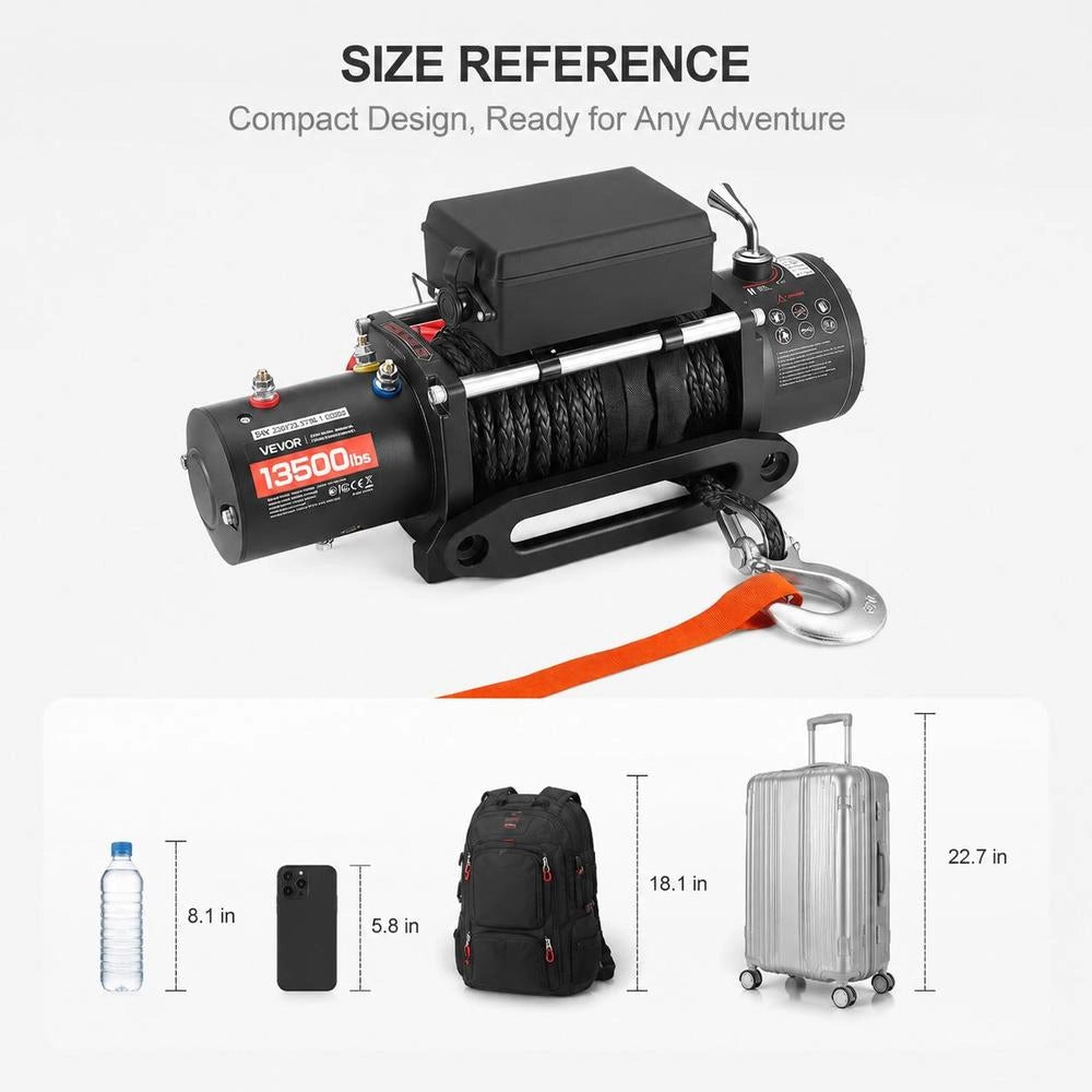 Electric Winch, 6100 Kg, 12 V DC Electric Winch With 26 M Synthetic Rope, Wireless & Wired Remote Control, IP55, For Towing Off-road Vehicles, Jeeps, Trailers & Boats