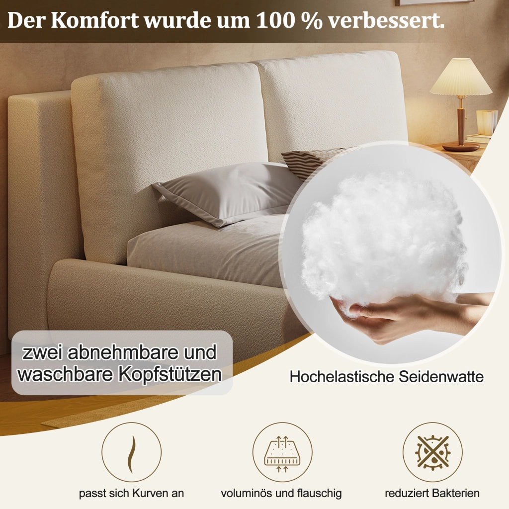 Letto matrimoniale contenitore 160 × 200 cm 2 posti con apertura idraulica e testiera imbottita, senza materasso, beige