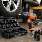 Pneumatic Impact Wrench, Max. Loosening Torque 1898 Nm, 1.27 Cm Square Drive, Max. Torque 1627 Nm, Low Vibration, Includes 10 Sockets, 8000 Rpm No-load Speed