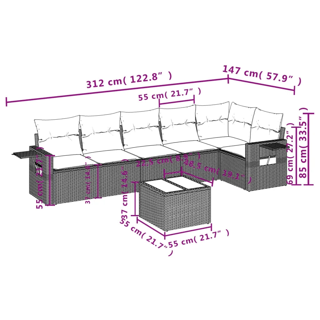 Set Divani da Giardino con Cuscini 7pz Nero Polyrattan