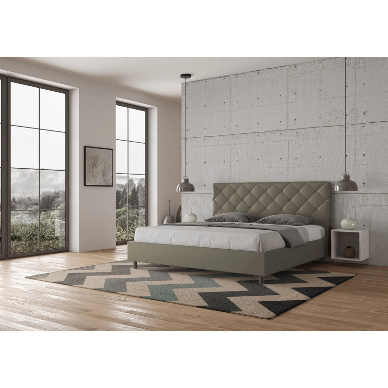 Letto imbottito Matrimoniale 190x190 cm Priya - Similpelle,Cappuccino,Con rete