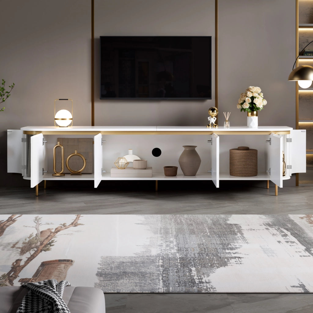 Mobile TV 180 cm con sei ante, MDF, bianco