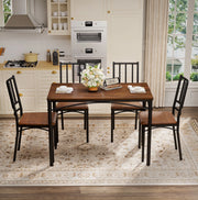 Set tavolo da pranzo con 4 sedie, stile industriale, finitura noce, per cucina e soggiorno