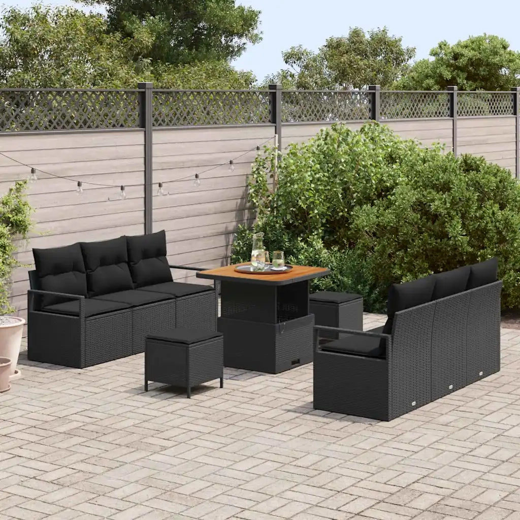 Set Divano da Giardino con archiviazione 9 pcs Nero Poly Rattan