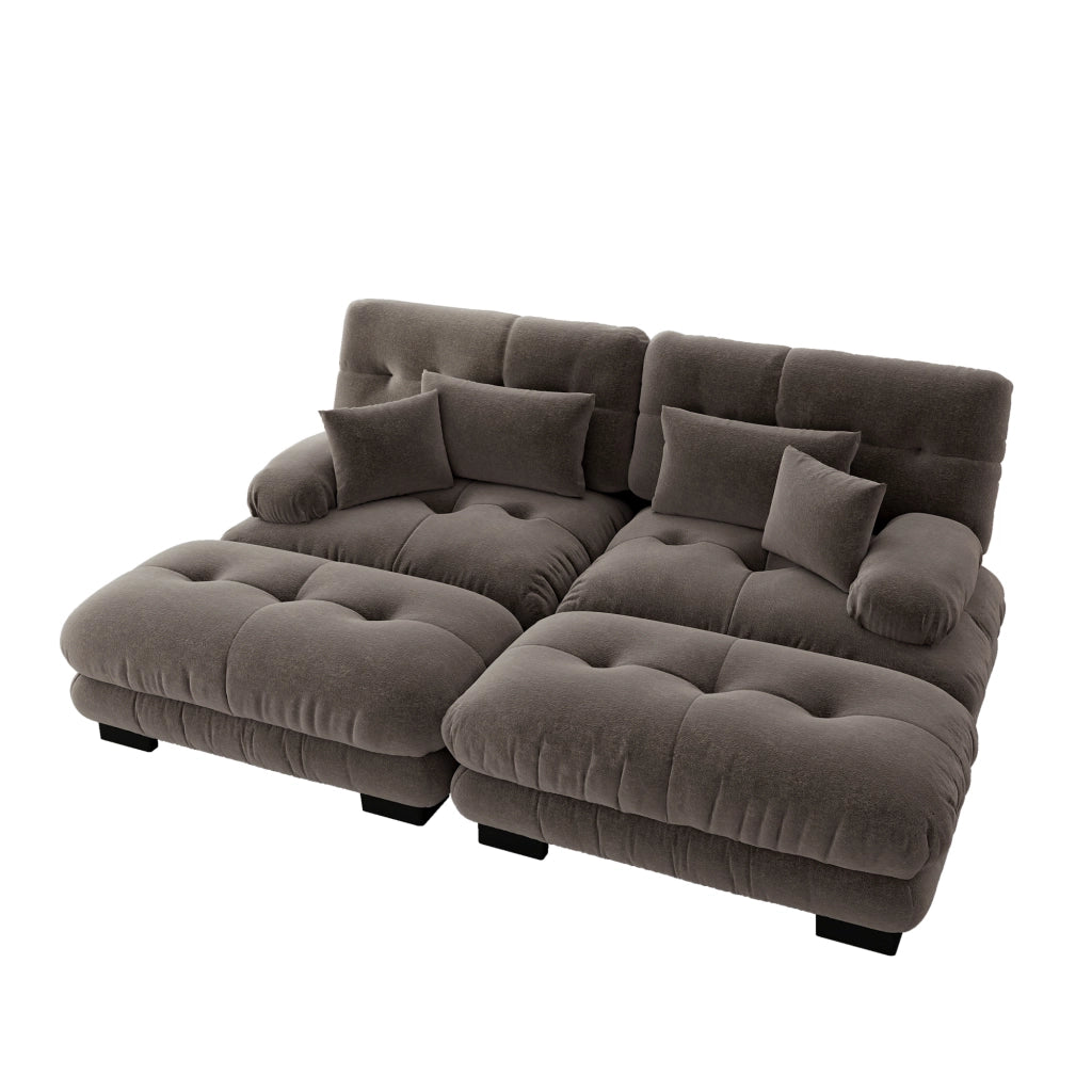 Divano Angolare Chenille con Ottomans e Cuscini ¨C MINIMAL ¨C Marrone