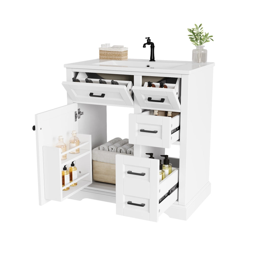 Mobile sottolavabo con 1 anta e 4 cassetti - per bagno - 76×47×82 cm - bianco